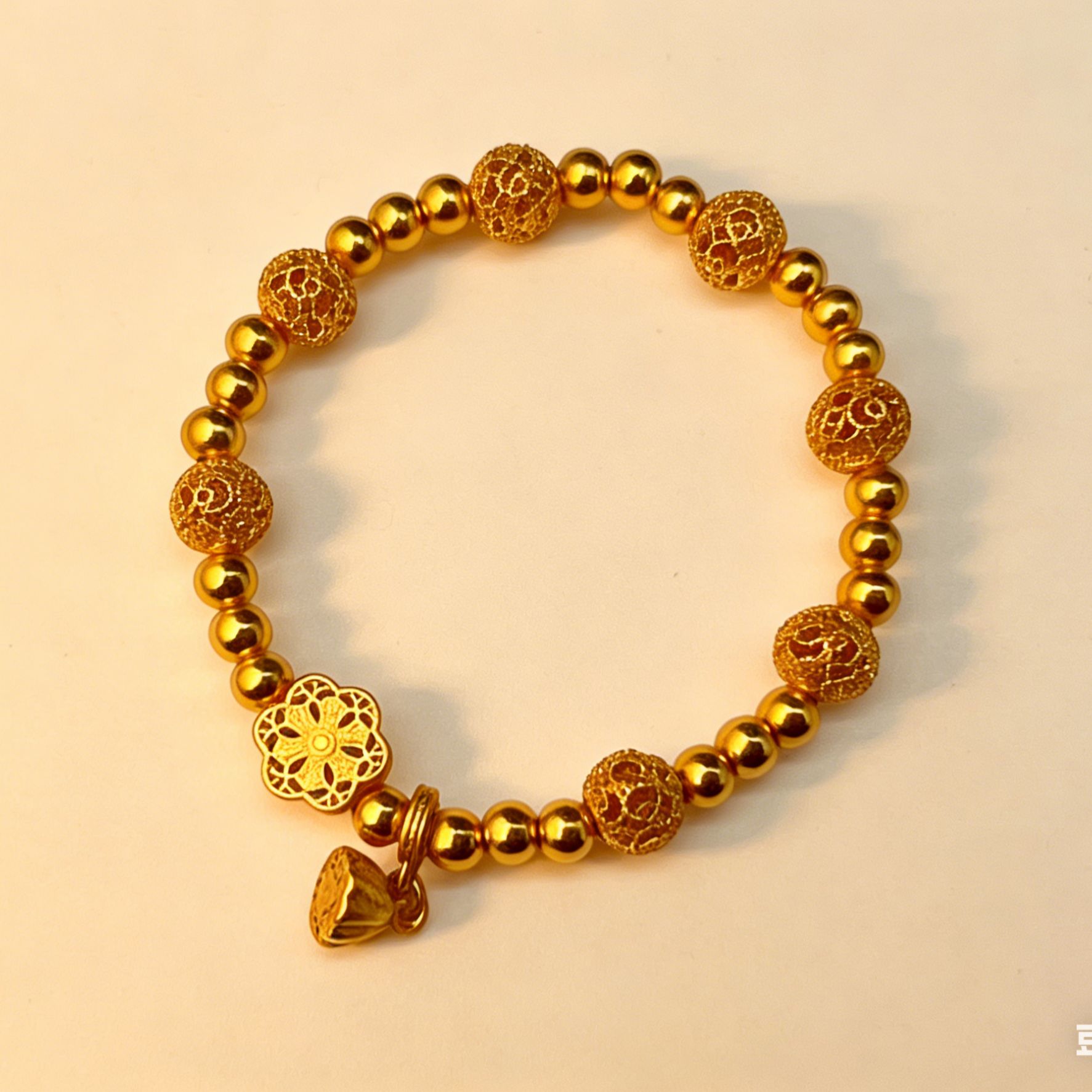 铜合金锦纶手链 chic轻奢福满六相花绣球手链镀金