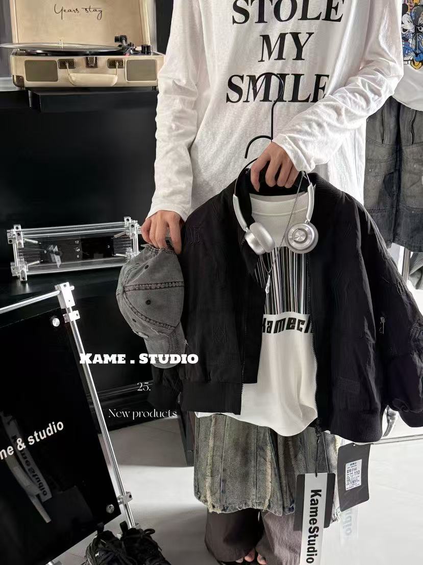 2025-SMALL TIMES-美式男童圆领刺绣夹克拉链外套KM0098