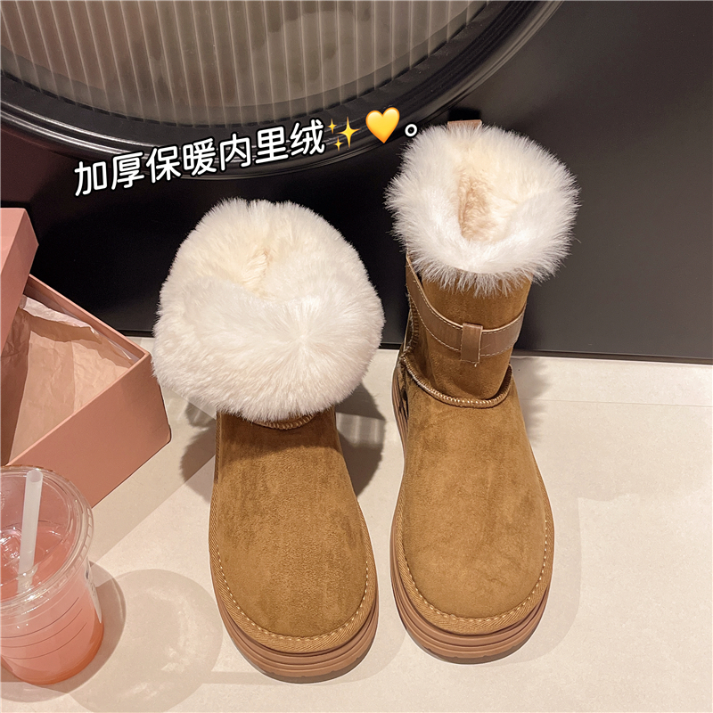 雪地靴女2025冬季新款厚底皮带扣两穿短靴棉靴加绒保暖东北大棉鞋