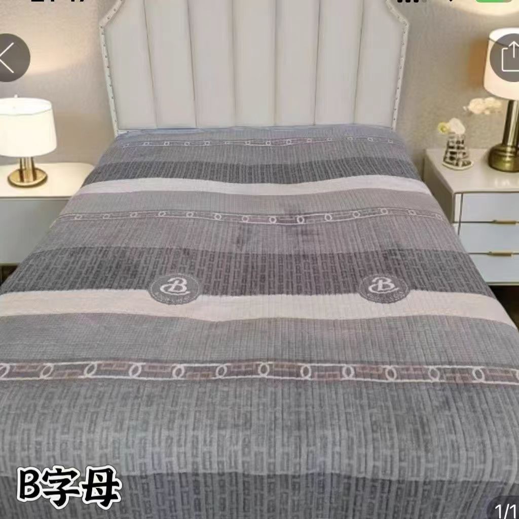 【微瑕字母灰】2*2.3米加厚牛奶绒床盖秋冬季绒毯夹棉床单防滑