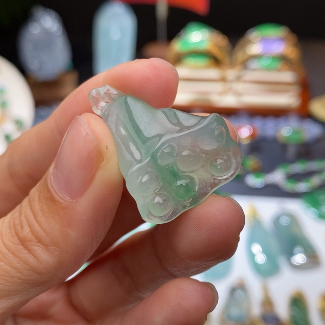 定制翡翠18K金镶嵌好事连连