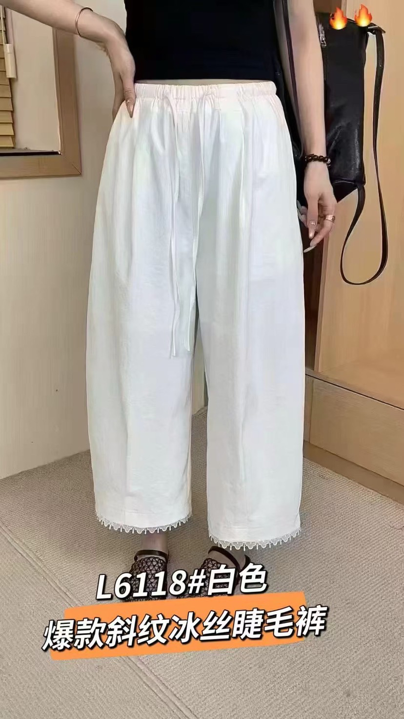 夏季新款蕾丝花边拼接宽松显瘦睫毛裤