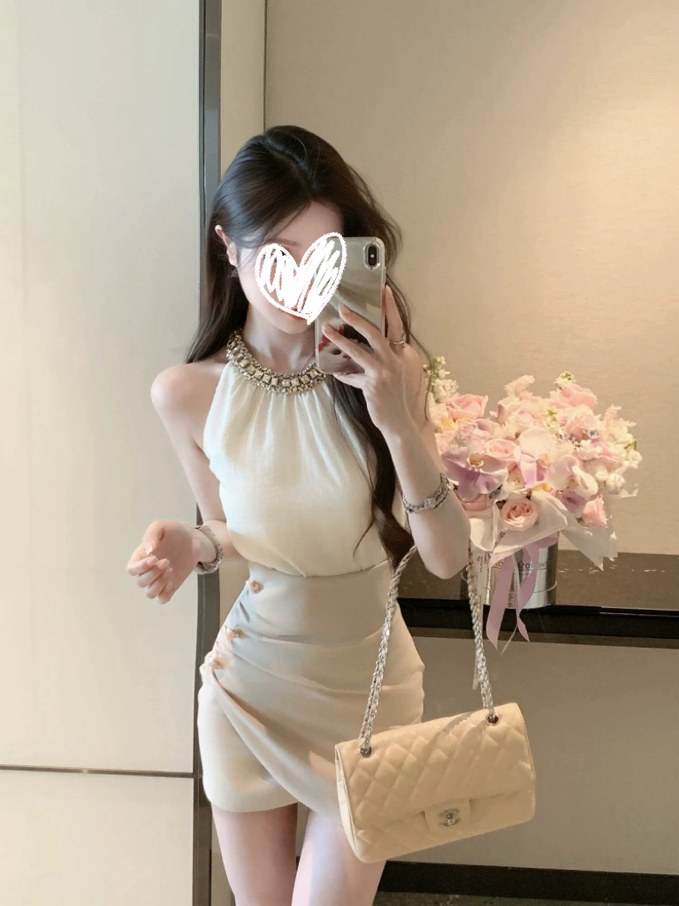 金秘书法则/新款镶钻雪纺上衣高腰半身裙两件套装裙女