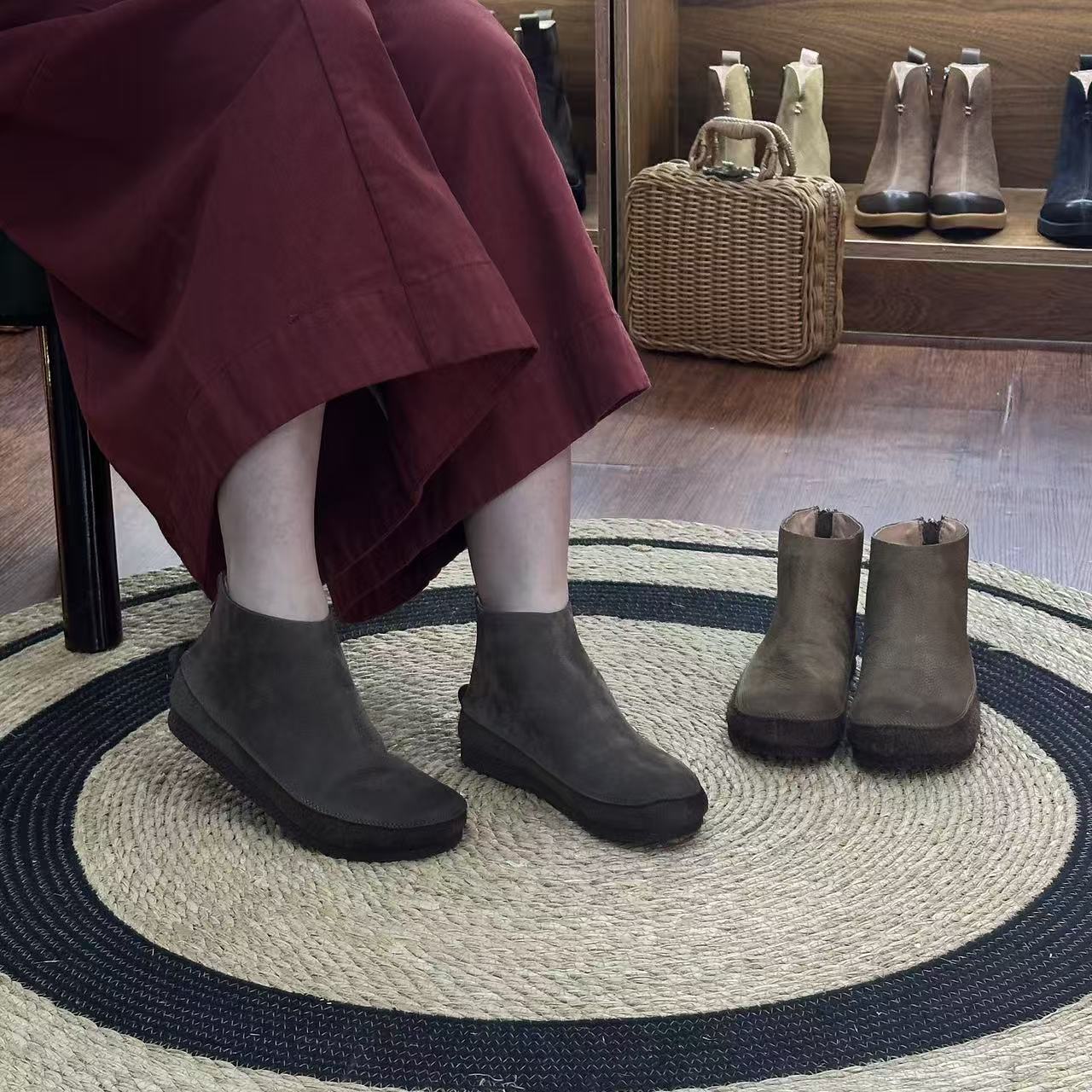 真皮女士手工复古休闲短靴秋冬季百搭软底女款舒适靴子Y2566-10