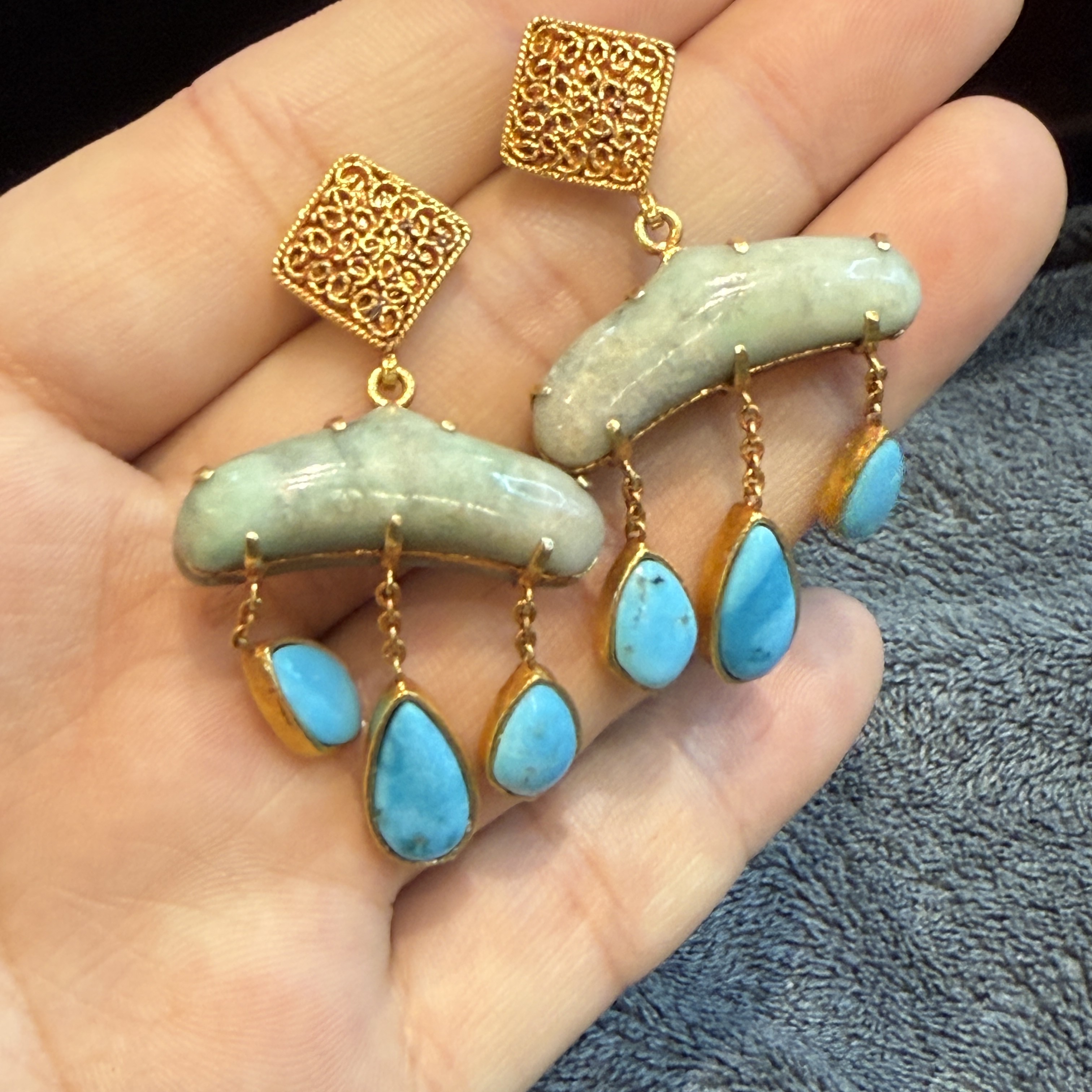 非金属合成锆石耳饰 手工玉玉松松耳环