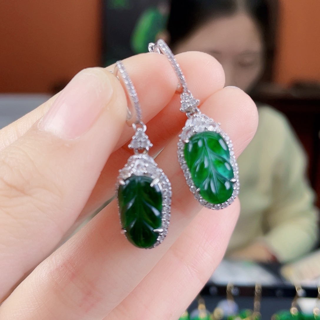 翡翠银S925镶嵌耳饰