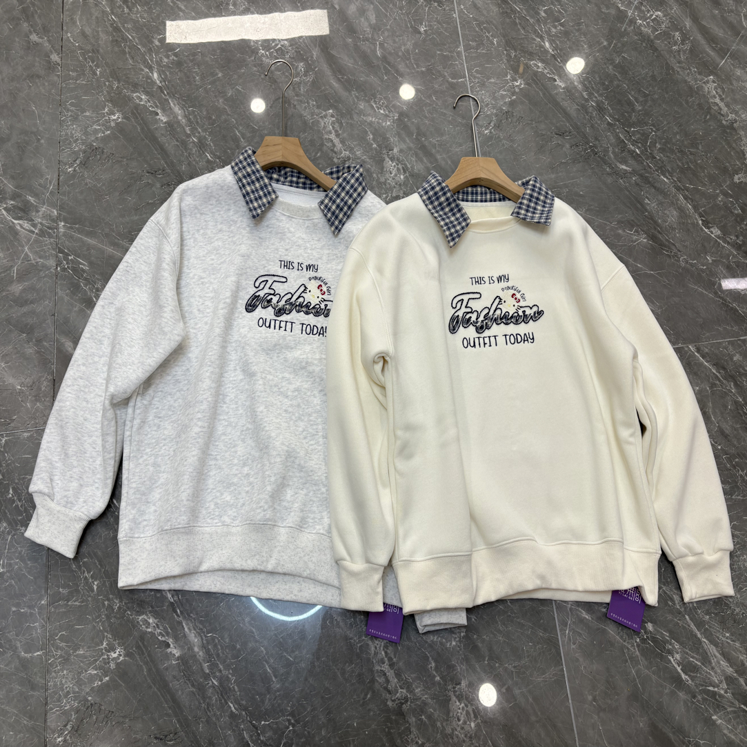 A6055韩系领子加绒加厚保暖卫衣