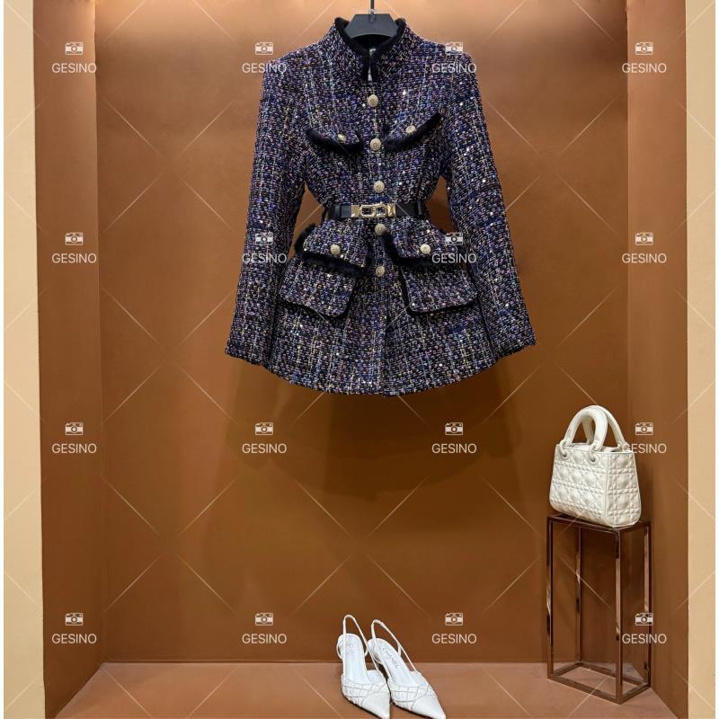 【丽】秋冬气质小香风时尚设计师中长款外套 QD-2025132