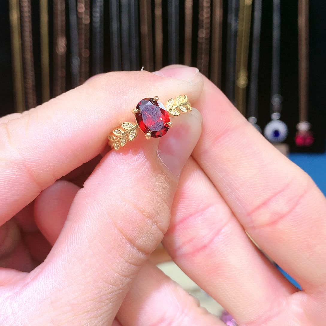 石榴石戒指银S925镶嵌