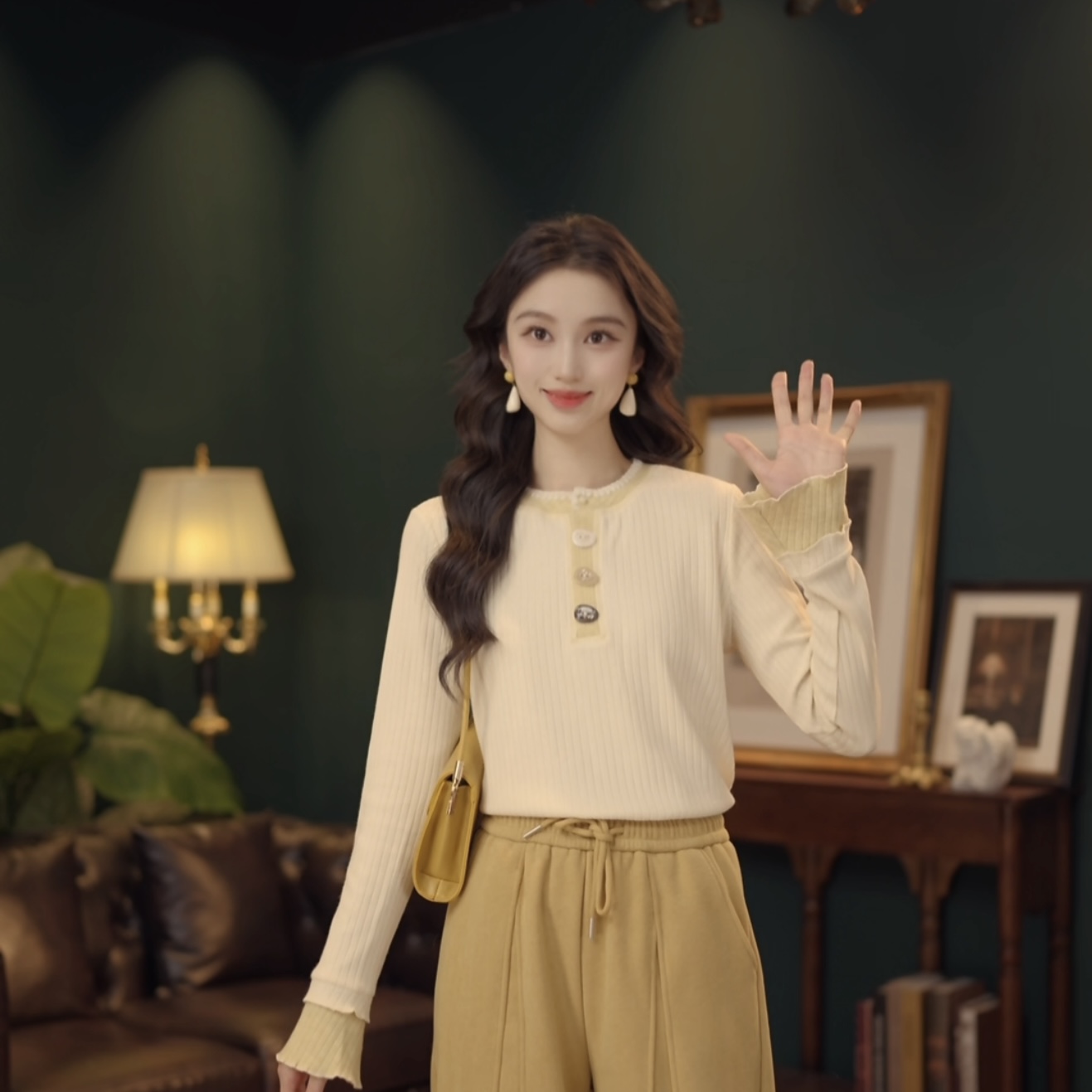 琦琦【琉璃往事】港风复古秋冬厚款长袖针织宽松百搭上衣YE0708436