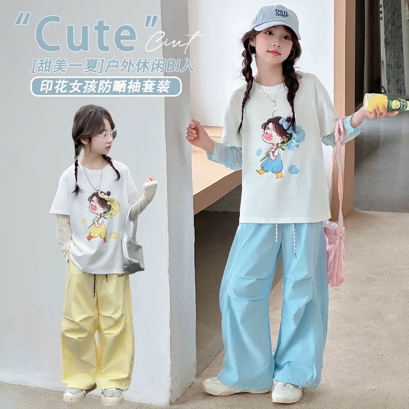 【清货】2025夏卡通花朵女孩防晒冰丝袖T恤套装 D315 315 M