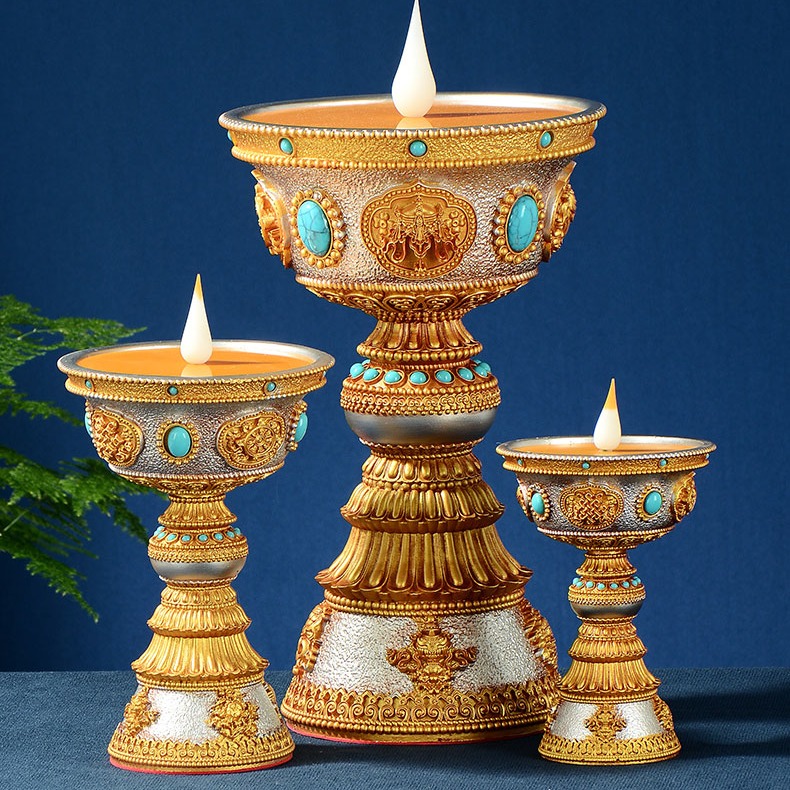 LED酥油灯八吉祥雕花电子酥油灯灯座