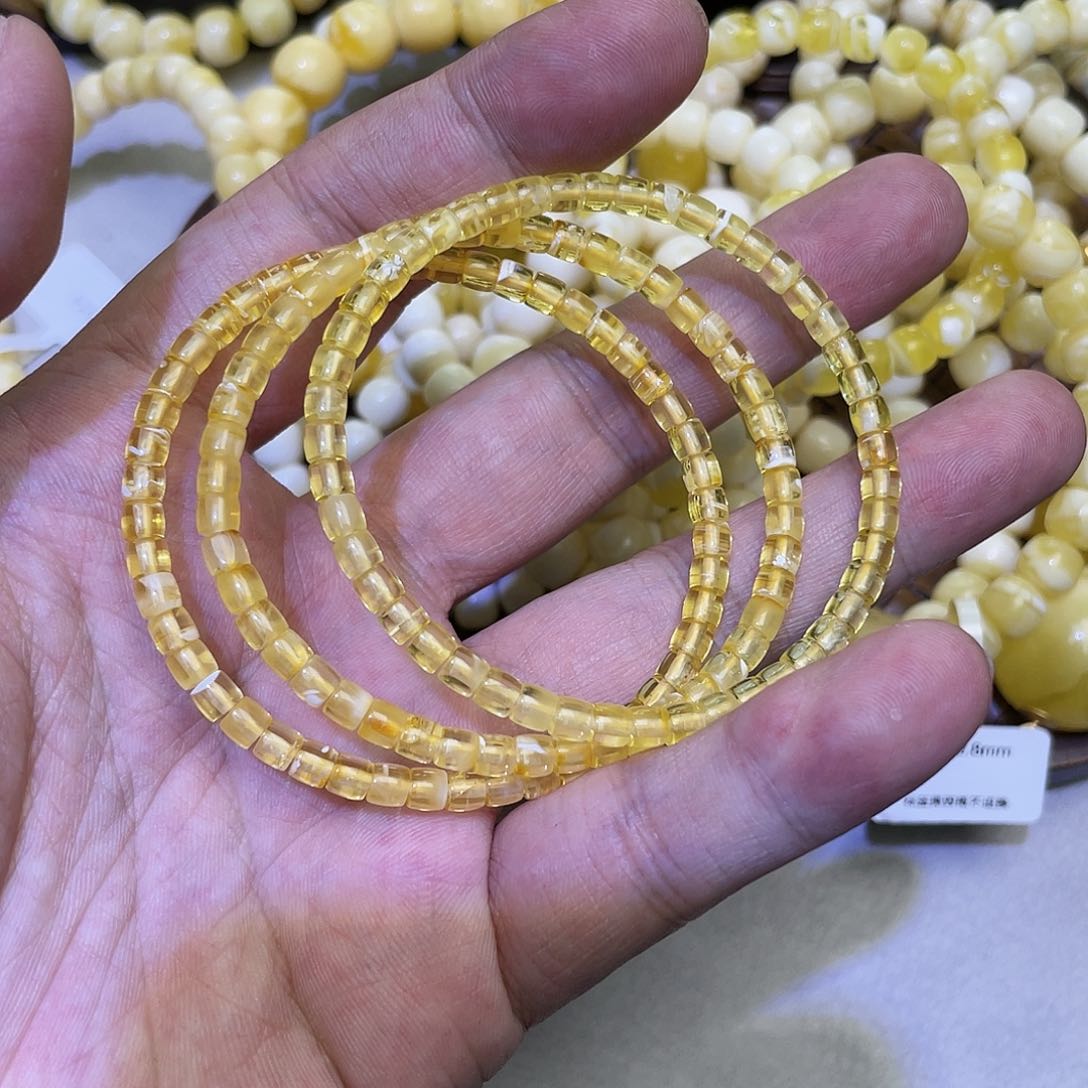 蜜蜡手链未镶嵌4mm金瓷白叠戴多样性