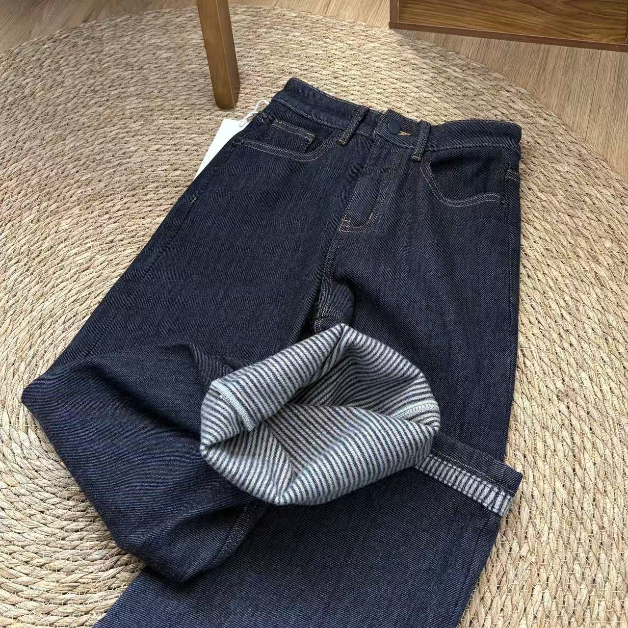 【条纹磨毛底设计款】高定洗水复古直筒牛仔窄版裤-苋 19986(1358)