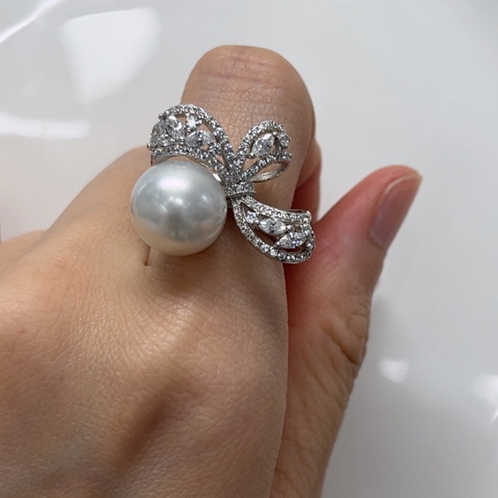 银S925镶嵌戒指海水珍珠澳白 12-13mm 99号