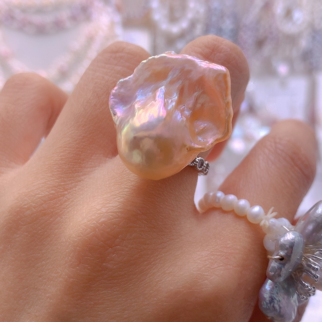 嘟***头未镶嵌耳饰淡水珍珠戒指