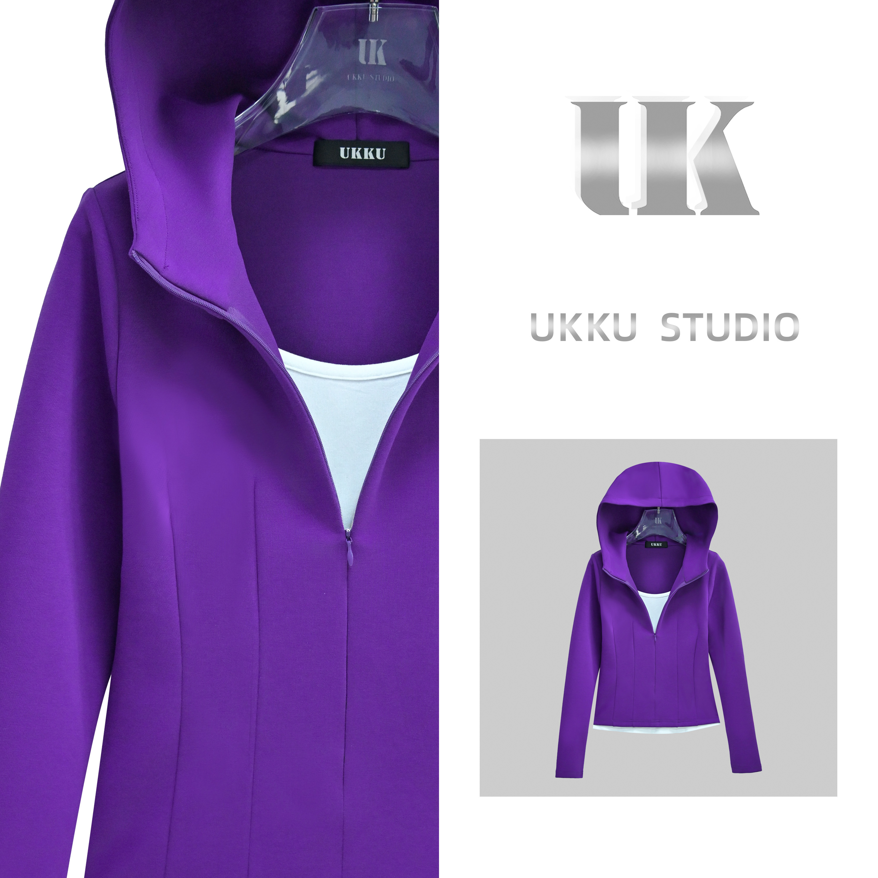 【UKKUSKUDIO】丹丹网红修身显瘦拼接假两件显白时尚卫衣512802