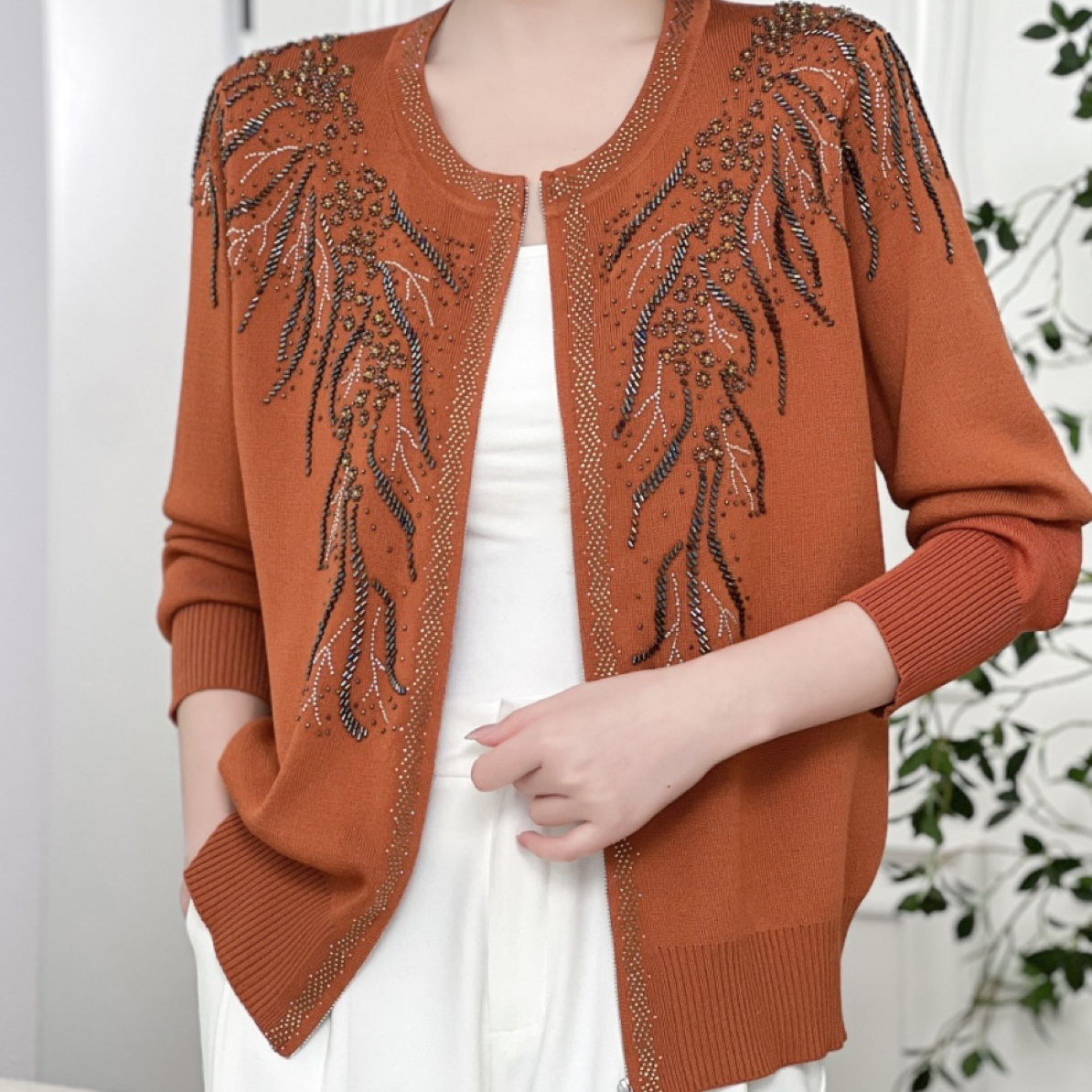 610632时尚女士新款爆款长袖针织开衫春秋气质洋气中老年百搭宽松