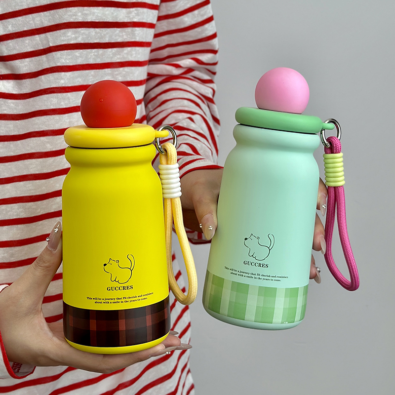 迷你布丁狗保温杯便携学生水杯保冷咖啡杯办公吸管杯茶水分离杯子
