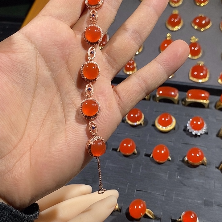 南红玛瑙手链银S925镶嵌