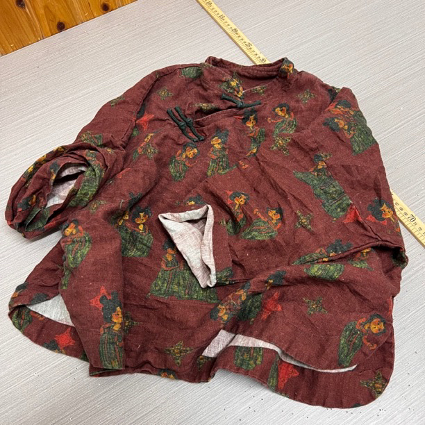 二囍古朴250101(姐姐服)雨露亚麻印花盘扣上衣单层