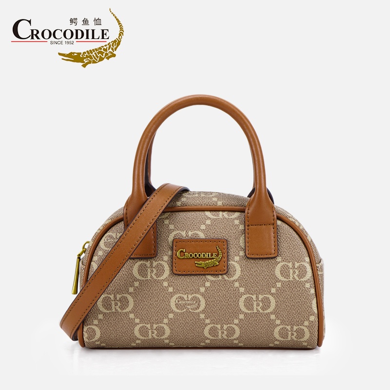 鳄鱼恤CB00025鳄鱼恤双C专用面料手拎斜跨包焦糖色女包