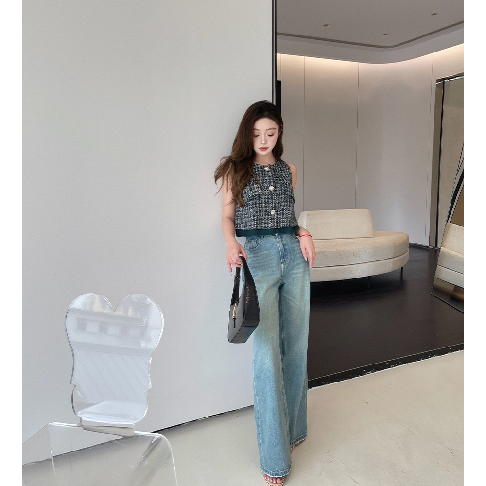 【中古加勒比小香】像素雪花编织马甲直筒裤套装 LB240180LK240287