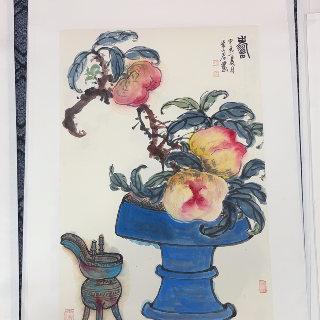 国画四尺三开花鸟m