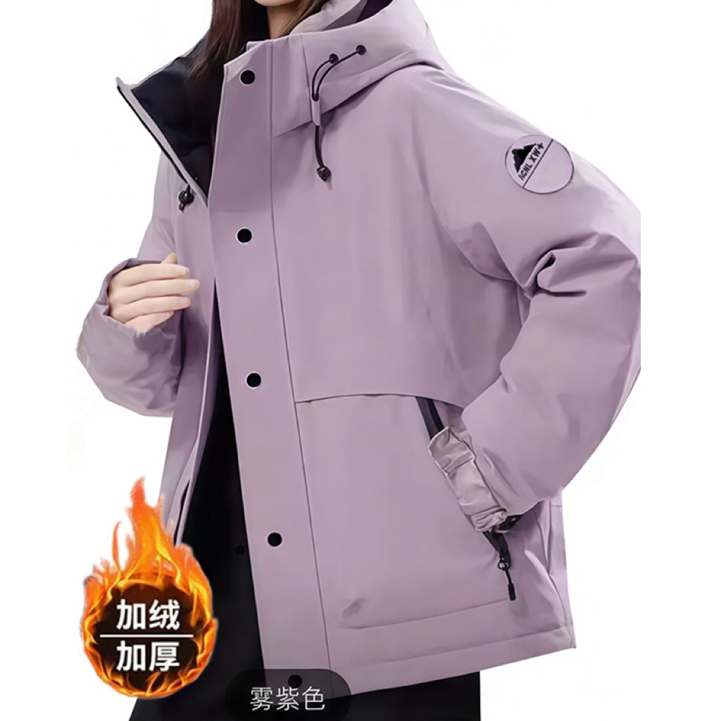 【小火炉大毛冲锋衣】冬季一新款连帽中长显瘦厚百搭外套25126