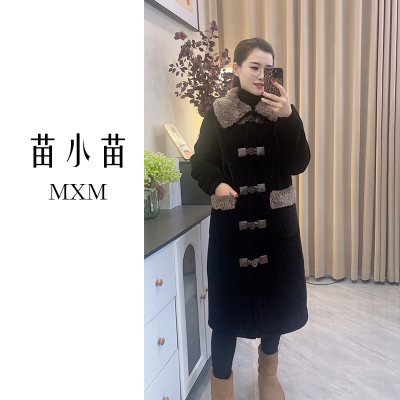 苗小苗新款毛领长袍睡衣女冬季三层加厚可外穿家居服加绒长款裙袍