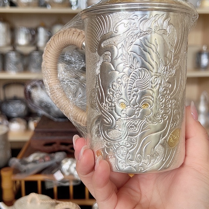 茶盏足银999貔貅代盖茶杯