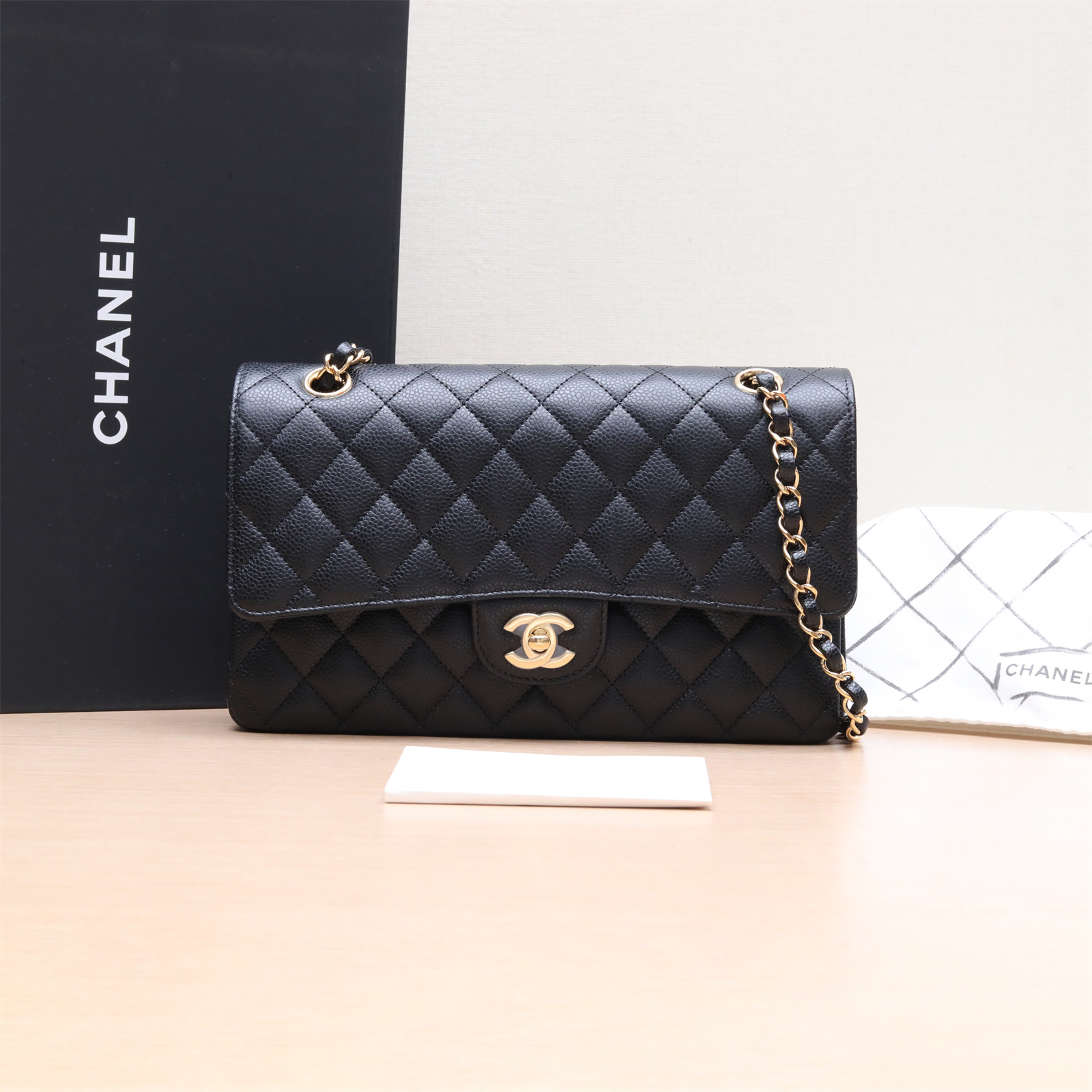 99新 Chanel/香奈儿 小花攀攀CF中号 25.5cm 黑色 皮革C 芯片金扣