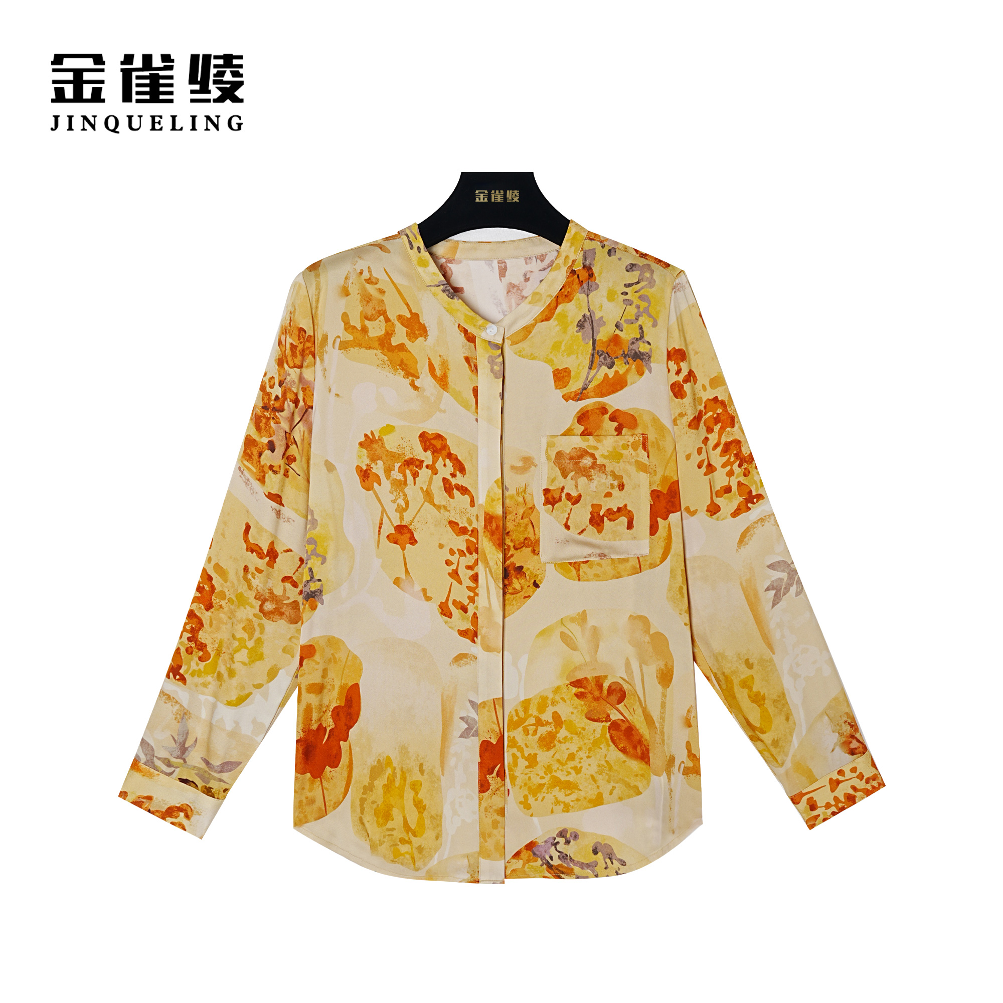 金雀绫【冬日暖阳】桑蚕丝轻奢设计时尚印花百搭气质上衣衫B23110