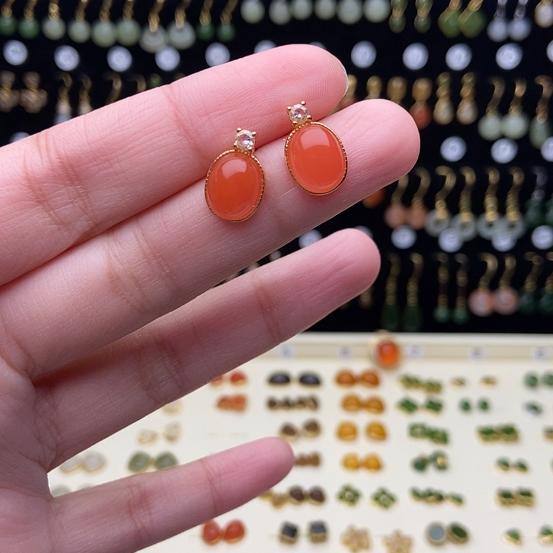 和田玉银S925镶嵌耳饰