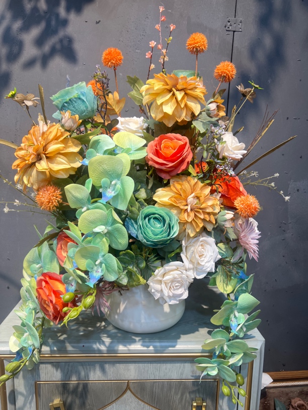 油画风牡丹真花客厅餐桌装饰欧式假花套装