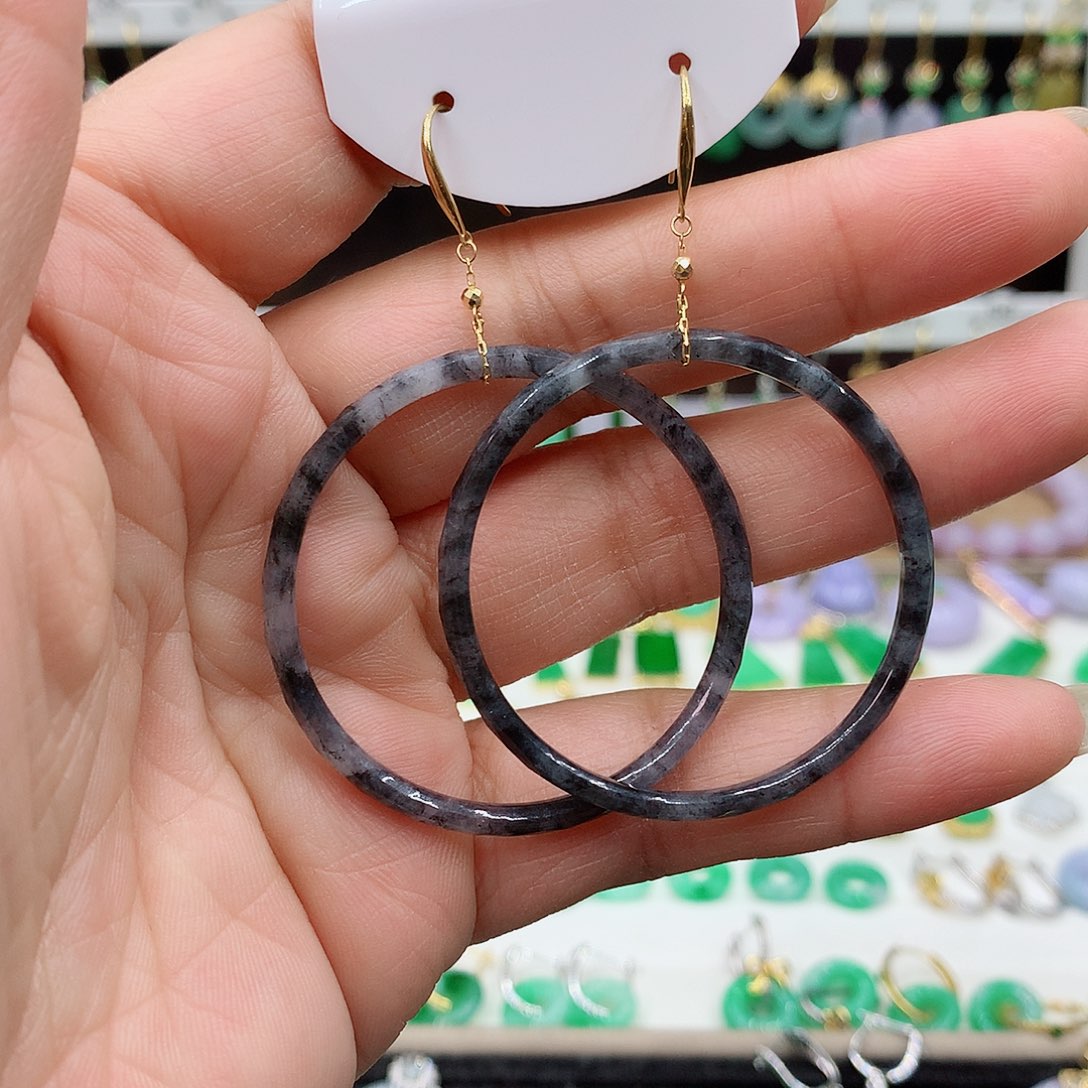 翡翠耳饰18K金镶嵌的