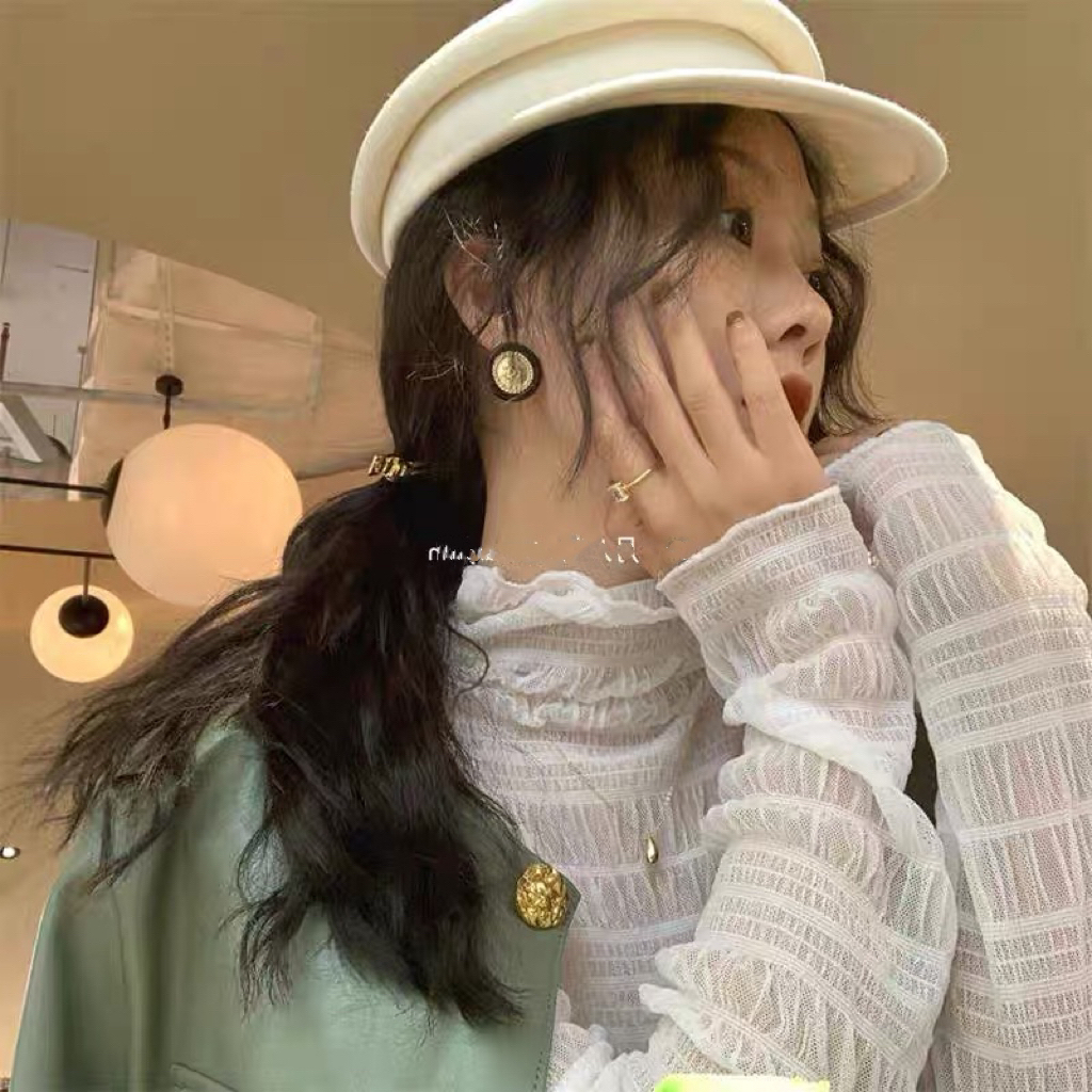 女士半高领长袖蕾丝打底衫纯欲风格百搭内搭上衣