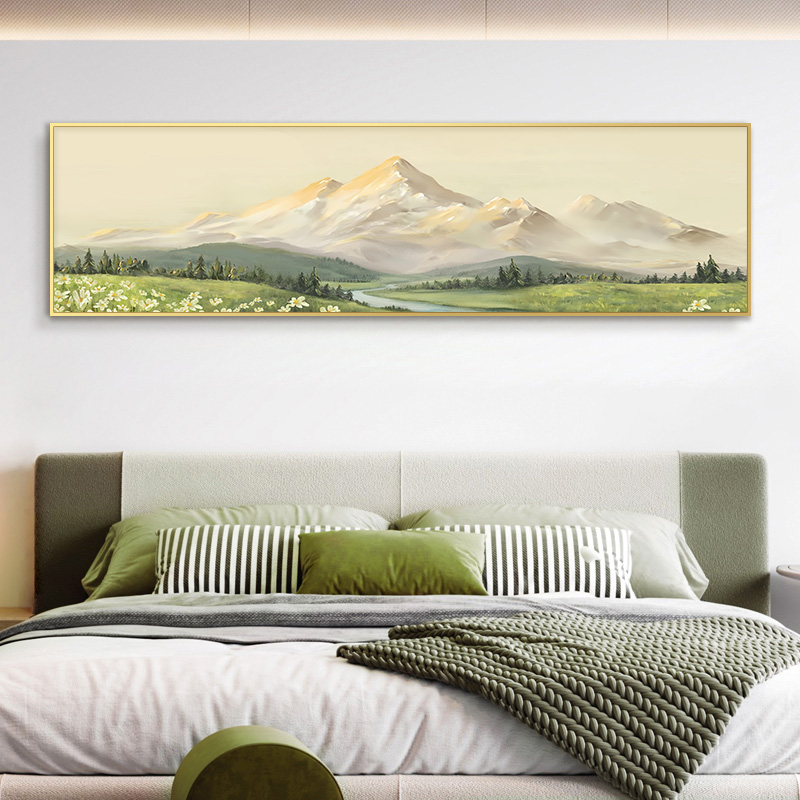 益师傅北欧风日照金山卧室装饰画现代简约主卧床头挂画山40150