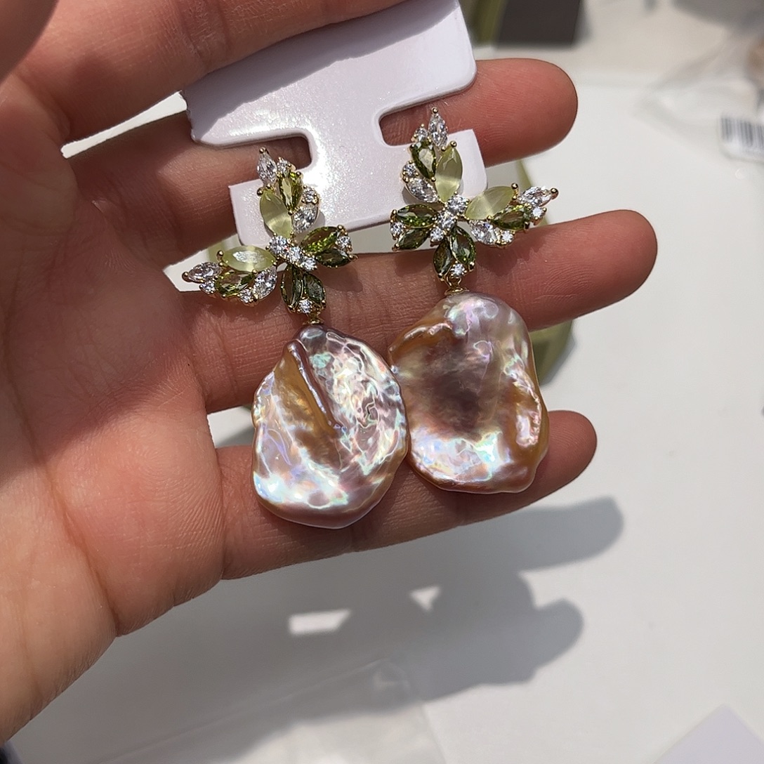 合金淡水珍珠耳饰