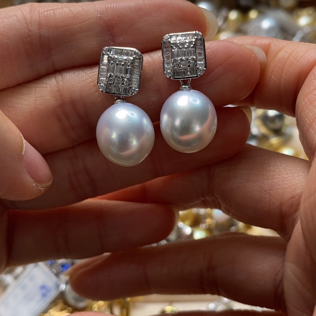 海水珍珠耳饰银S925镶嵌