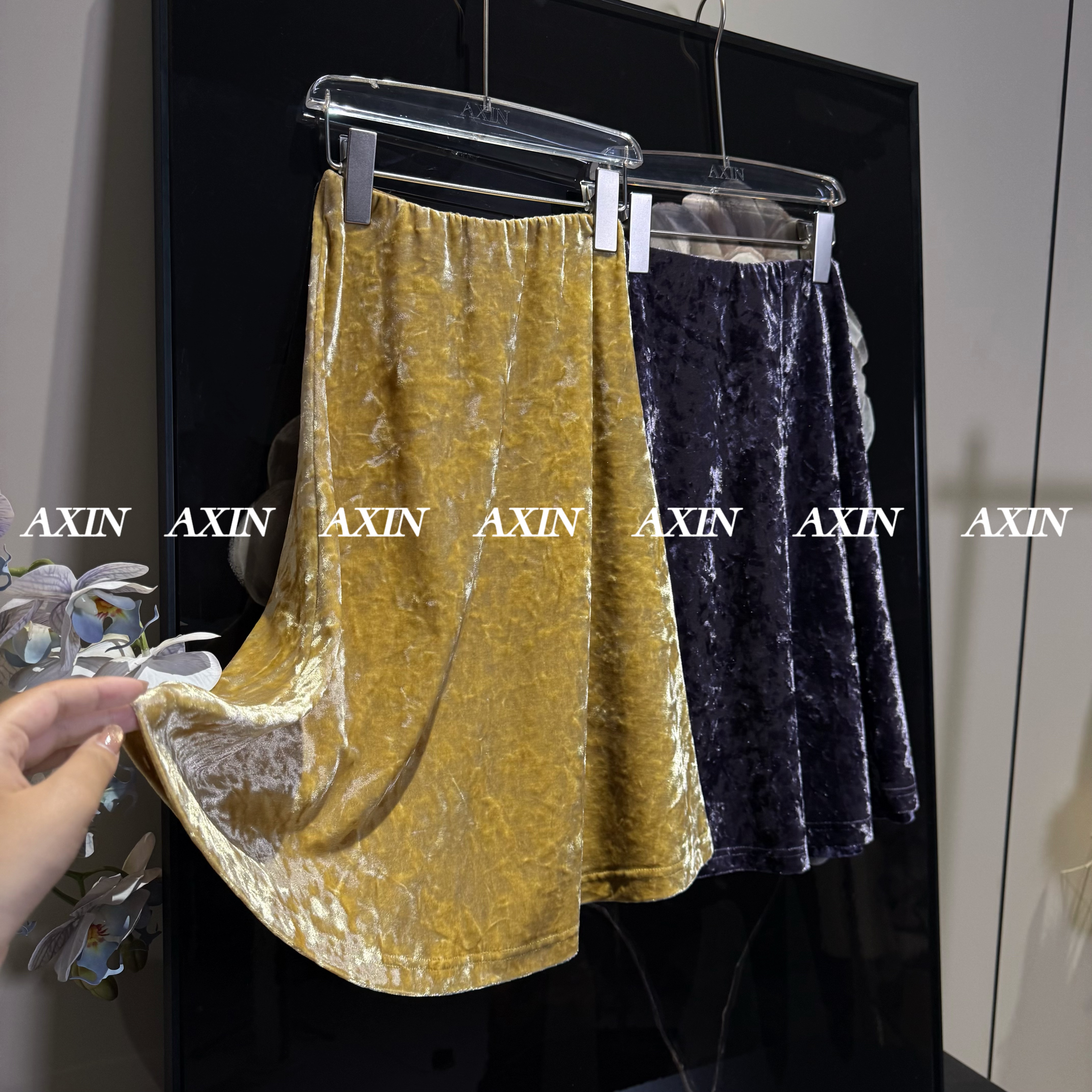 AXIN【紫•金贵】独家定染丁香紫进口钻石绒A字裙女童亲子秋冬新款