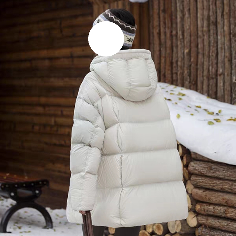 立领中长款连帽白鸭绒加厚保暖冬季时尚女