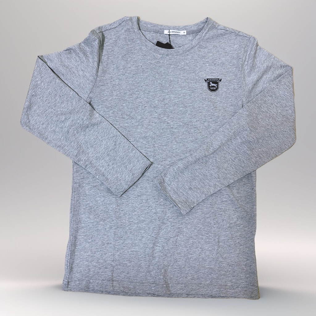 春夏纯棉宽松圆领长袖T恤男