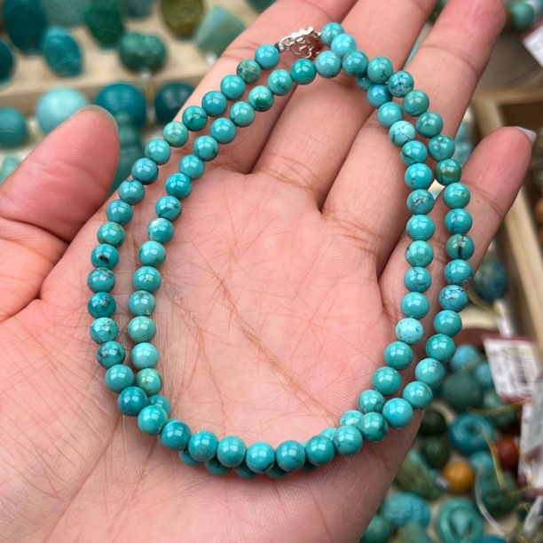 天然原矿绿松石项链5mm，玉化料