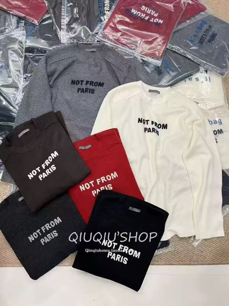  （小雨推荐99896）长袖纯色字母圆领宽松型印花T恤