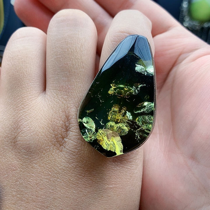 琥珀裸石银S925镶嵌戒指