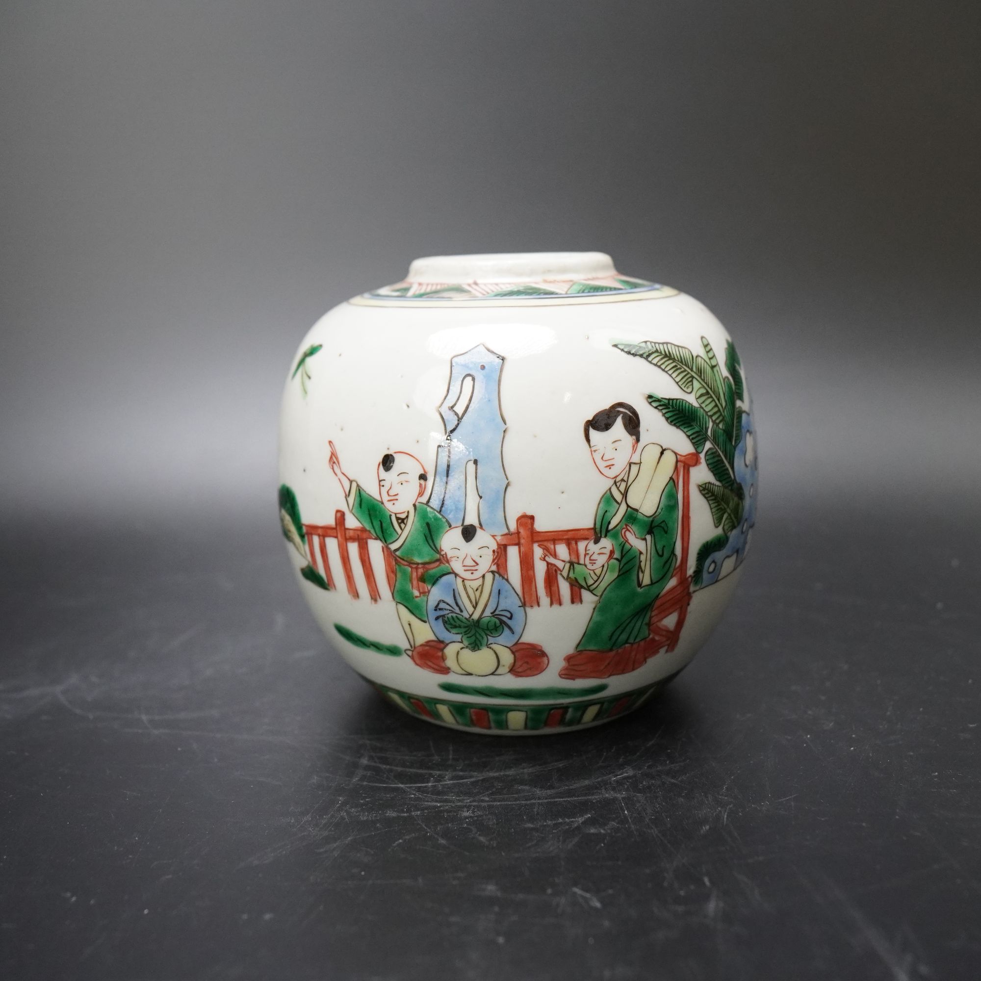 Lot.25072576民国五彩洞石人物故事纹罐 高：约12.6cm