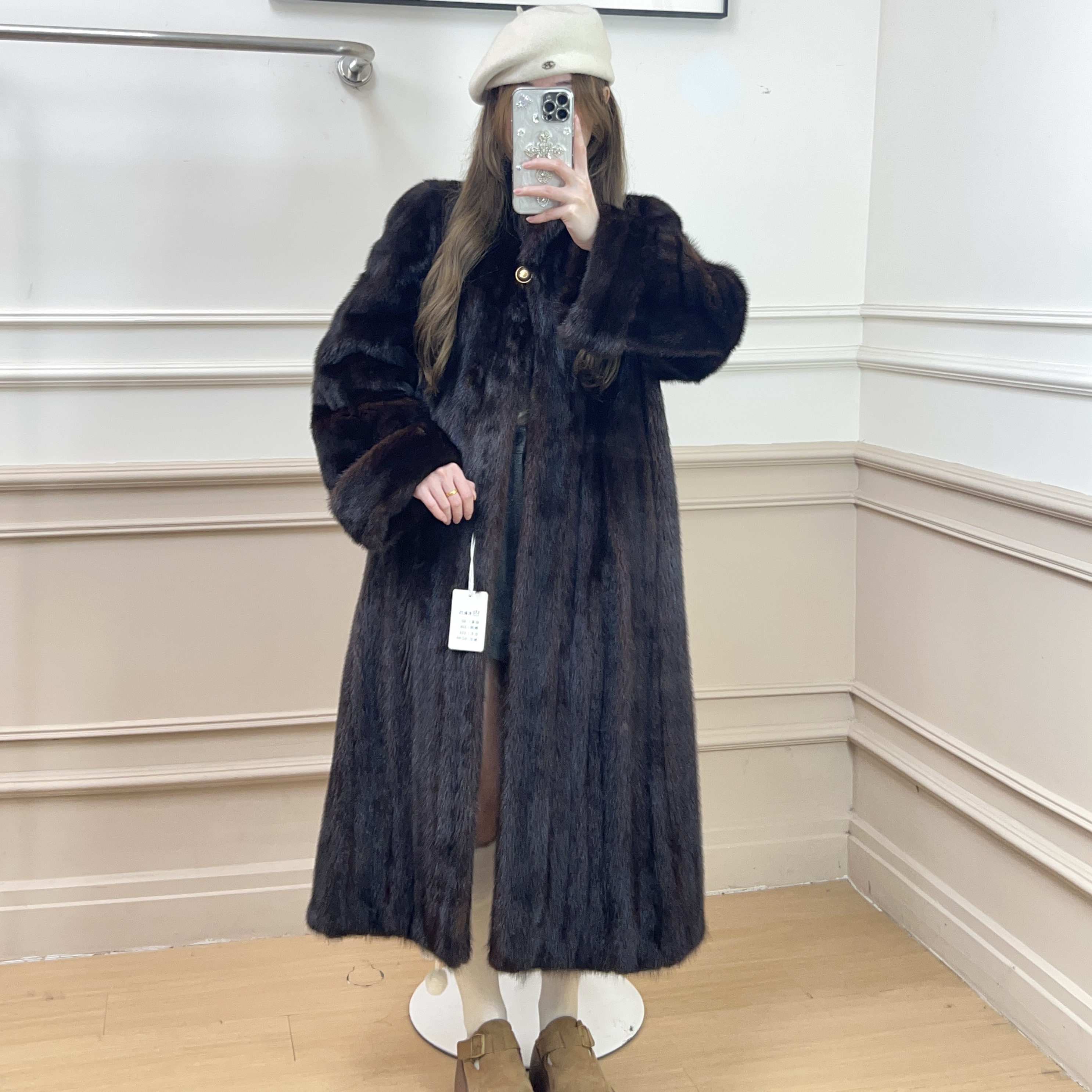 C75挽袖一粒扣深棕厚外套时尚洋气宽松