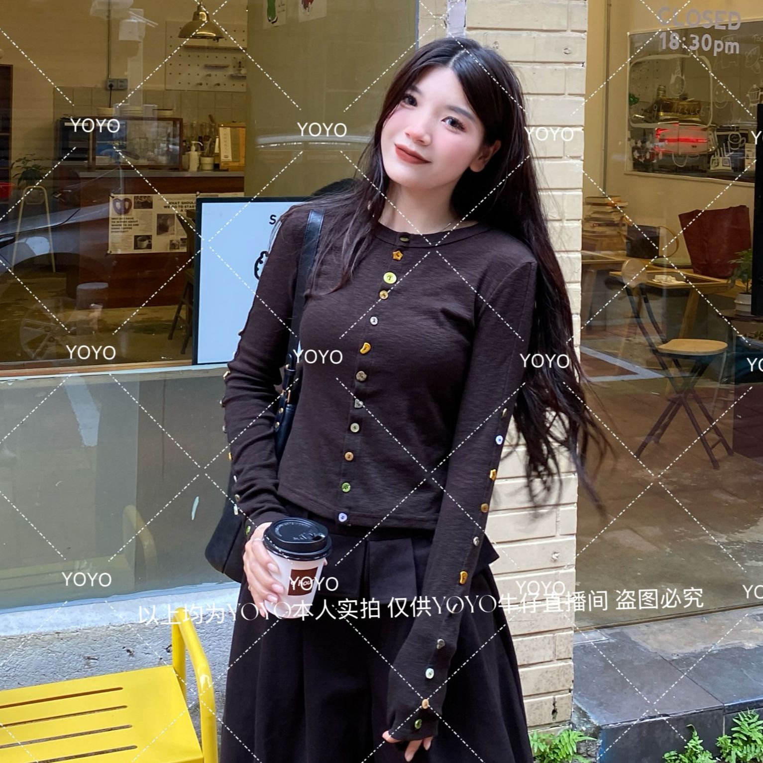 YOYO自制1【精致纽扣】秋款显瘦气质时尚休闲设计感长袖上衣