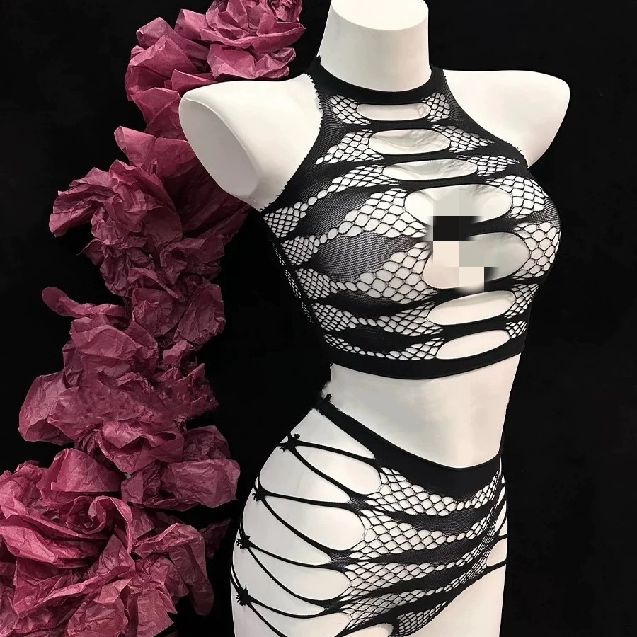 【嘶嘶乐】镂空分体两件套可撕网衣内衣套装情侣约会战衣